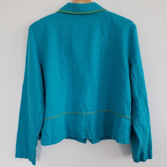 Turquoise Linen Toucan & Orchid Jacket - Picture 4 of 4